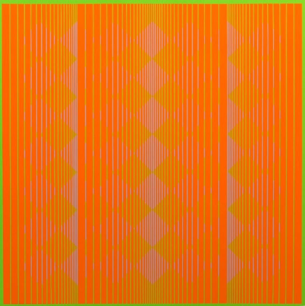 Diamonds Floating in Orange - Print by Julian Stanczak