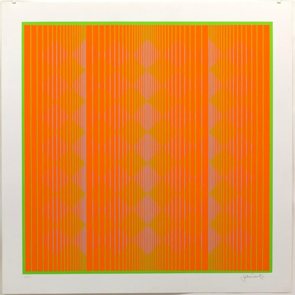 Abstract Print Julian Stanczak - Diamants flottant en orange