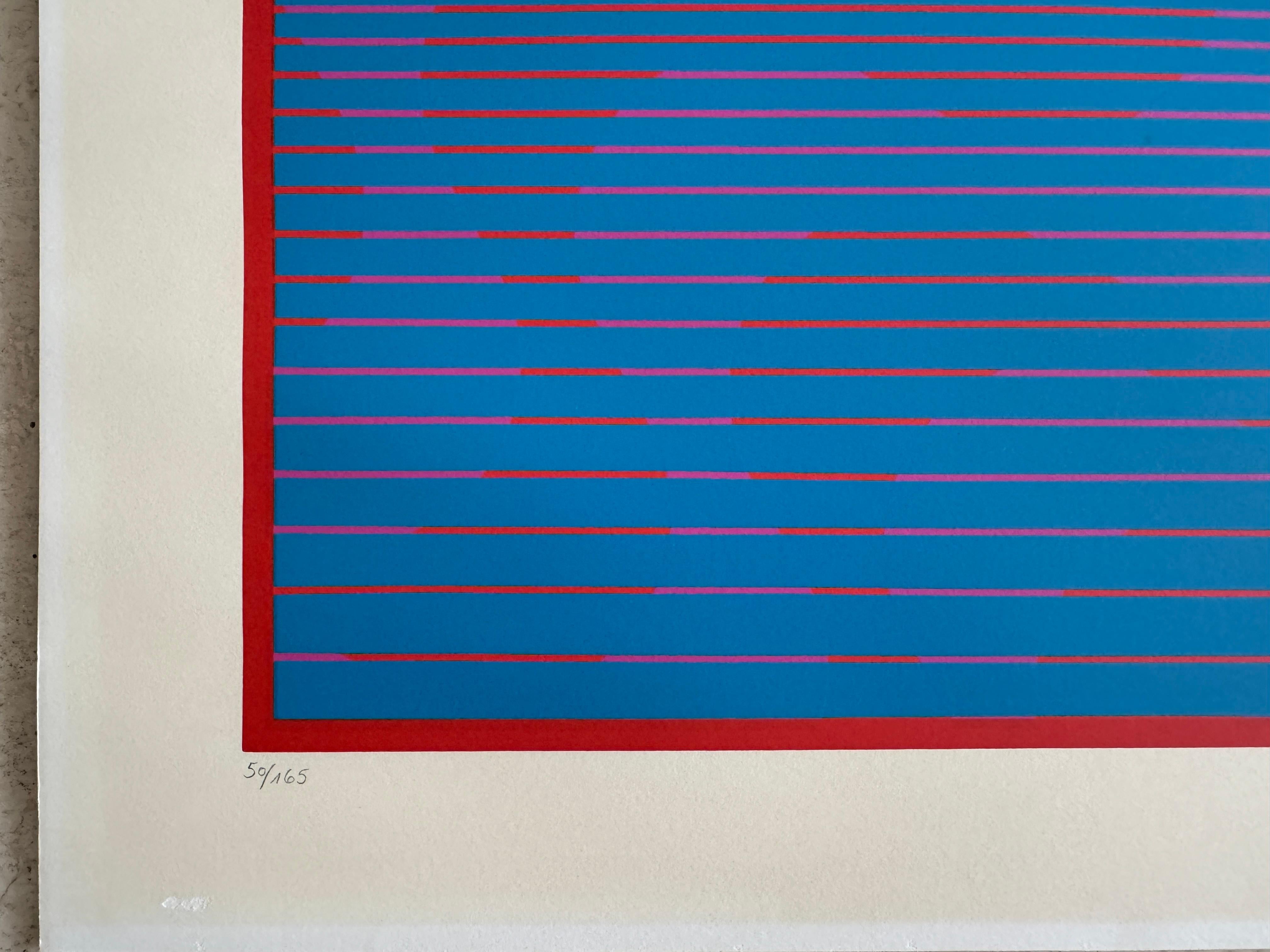 Julian Stanczak Blue Op Art Screen Print For Sale 1