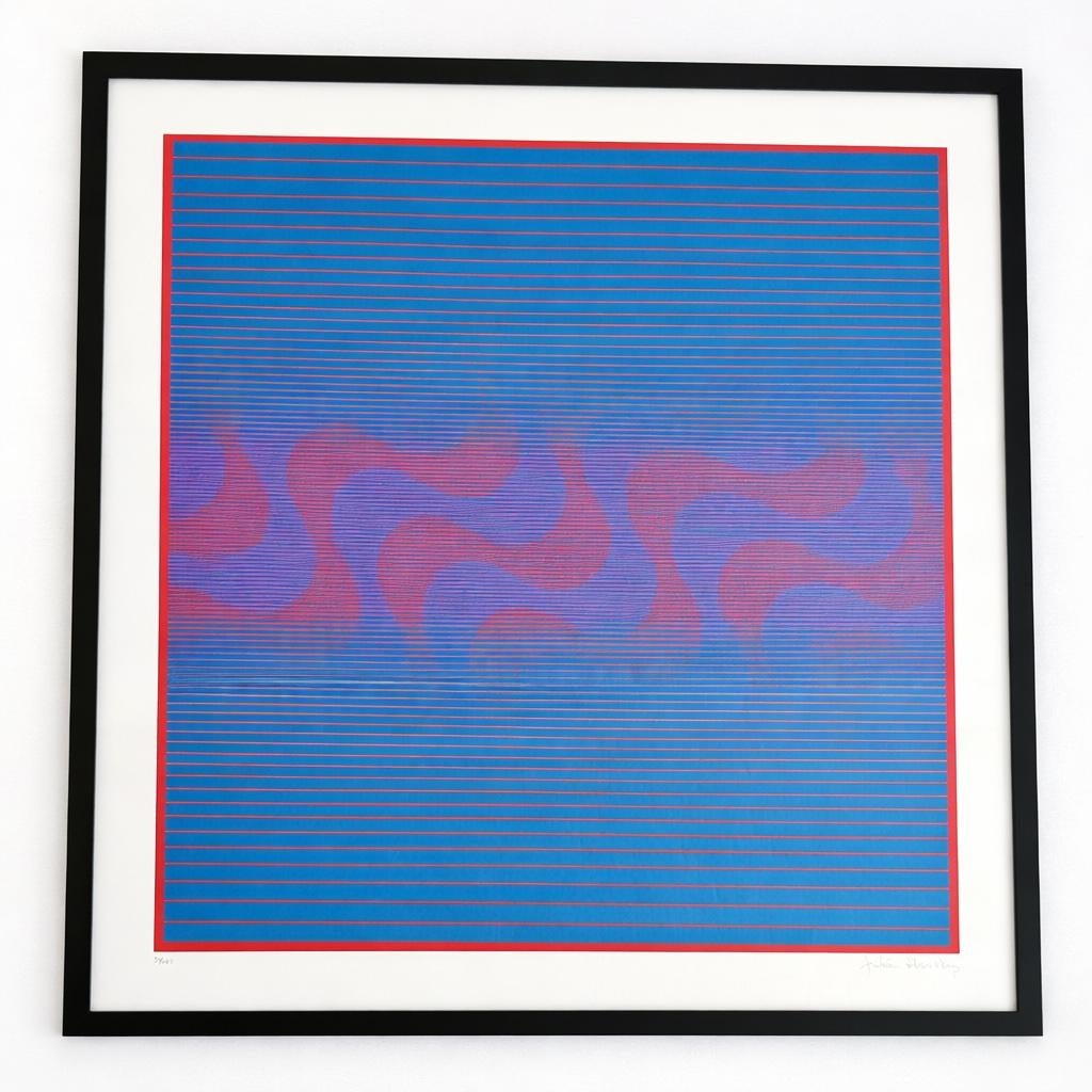 Julian Stanczak Serigrafía Op Art Azul