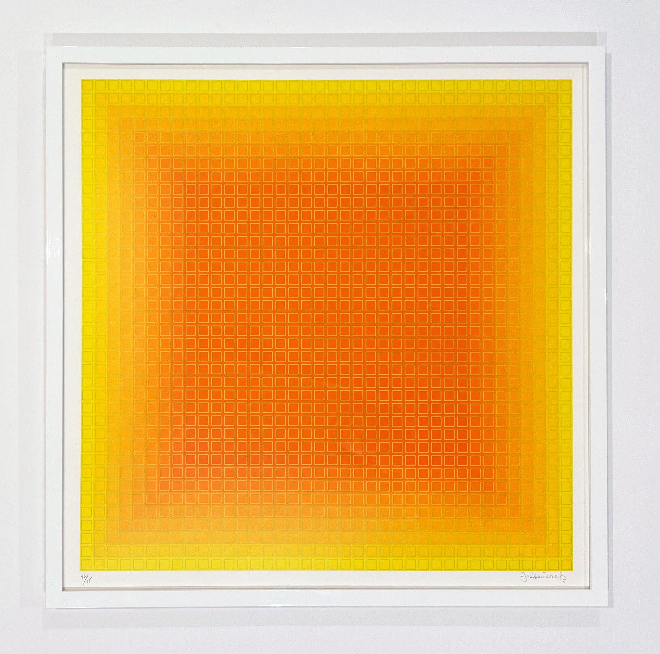 Artist: Julian Stanczak
Title: Yellow Filtration
Year: 1981
Edition: 76/175
Medium: Screenprint
Signed: Hand signed in pencil
Frame Size: 27