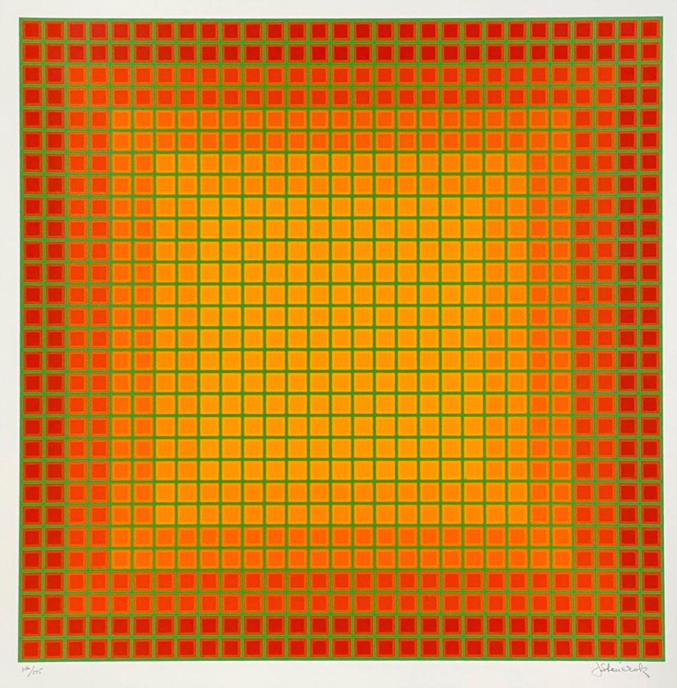 Julian Stanczak Abstract Print – Lass es Orange sein  