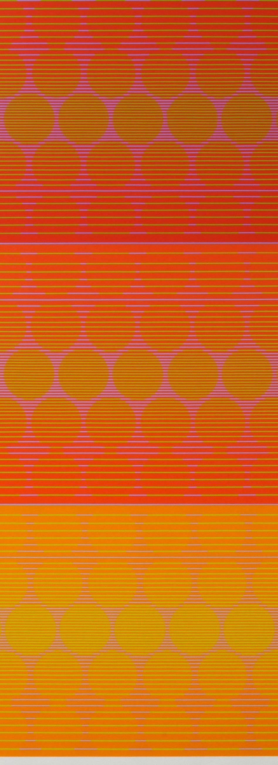 Drei Vergleichbare Objekte (Orange), Abstract Print, von Julian Stanczak