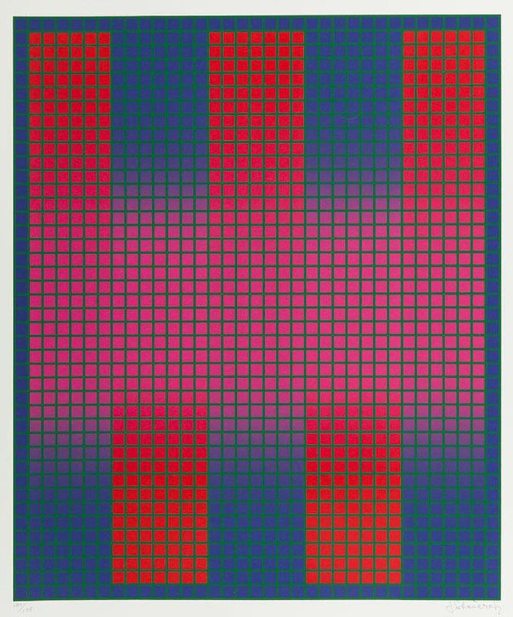 A colorful OP Art silkscreen by Poland-born American OP Artist, Julian Stanczak.  

Artist: Julian Stanczak, American (1928 - 2017)
Title: Trespass
Year: 1981
Medium: Screenprint, signed and numbered in pencil
Edition: 175
Image Size: 25.25 x 21