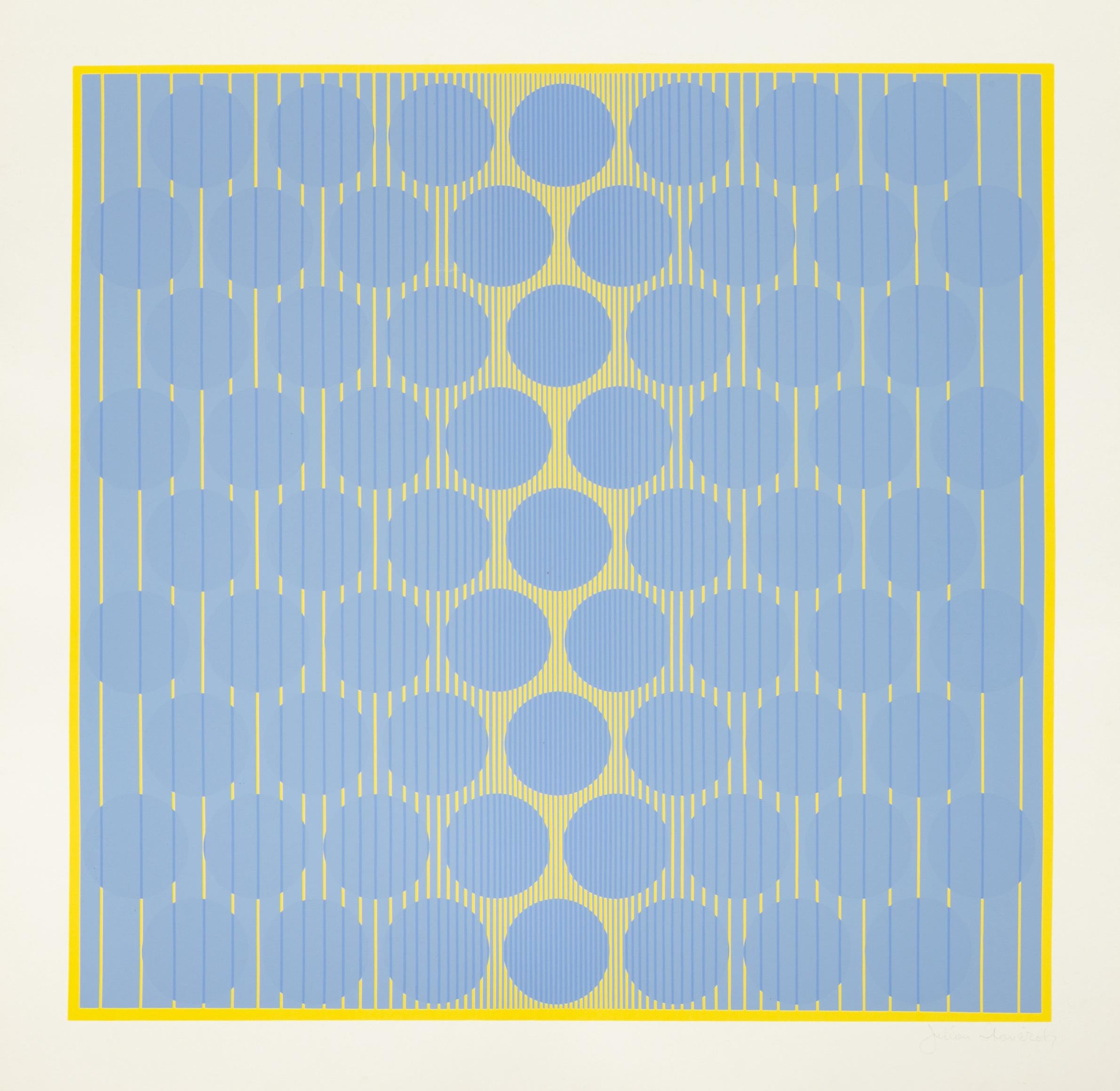 cercles bleus, de huit variantes - Print de Julian Stanczak