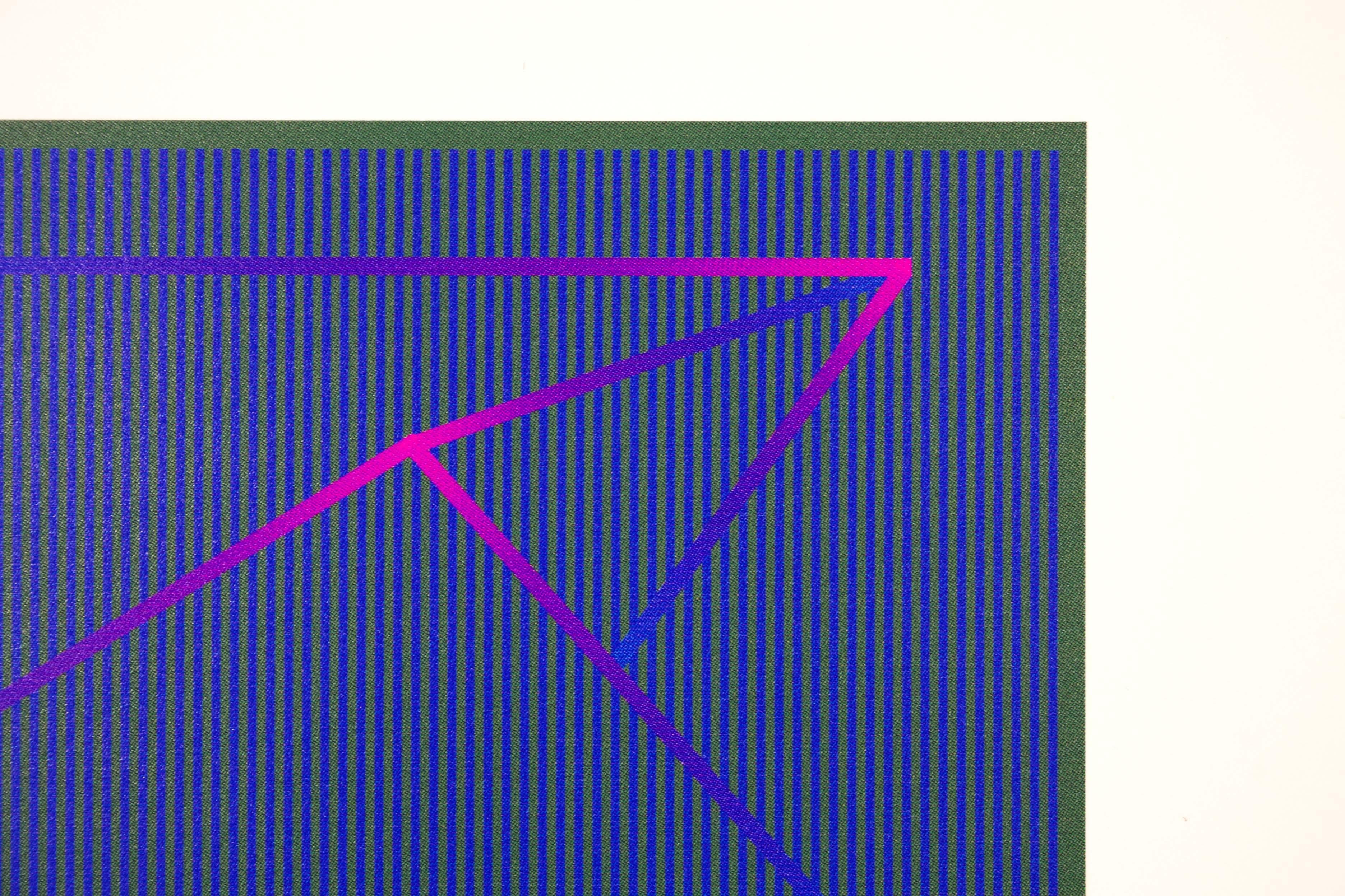Julian Stanczak Lineal Embrace - Purple Signed Op Art Serigraph on Paper EA UF In Good Condition For Sale In Keego Harbor, MI