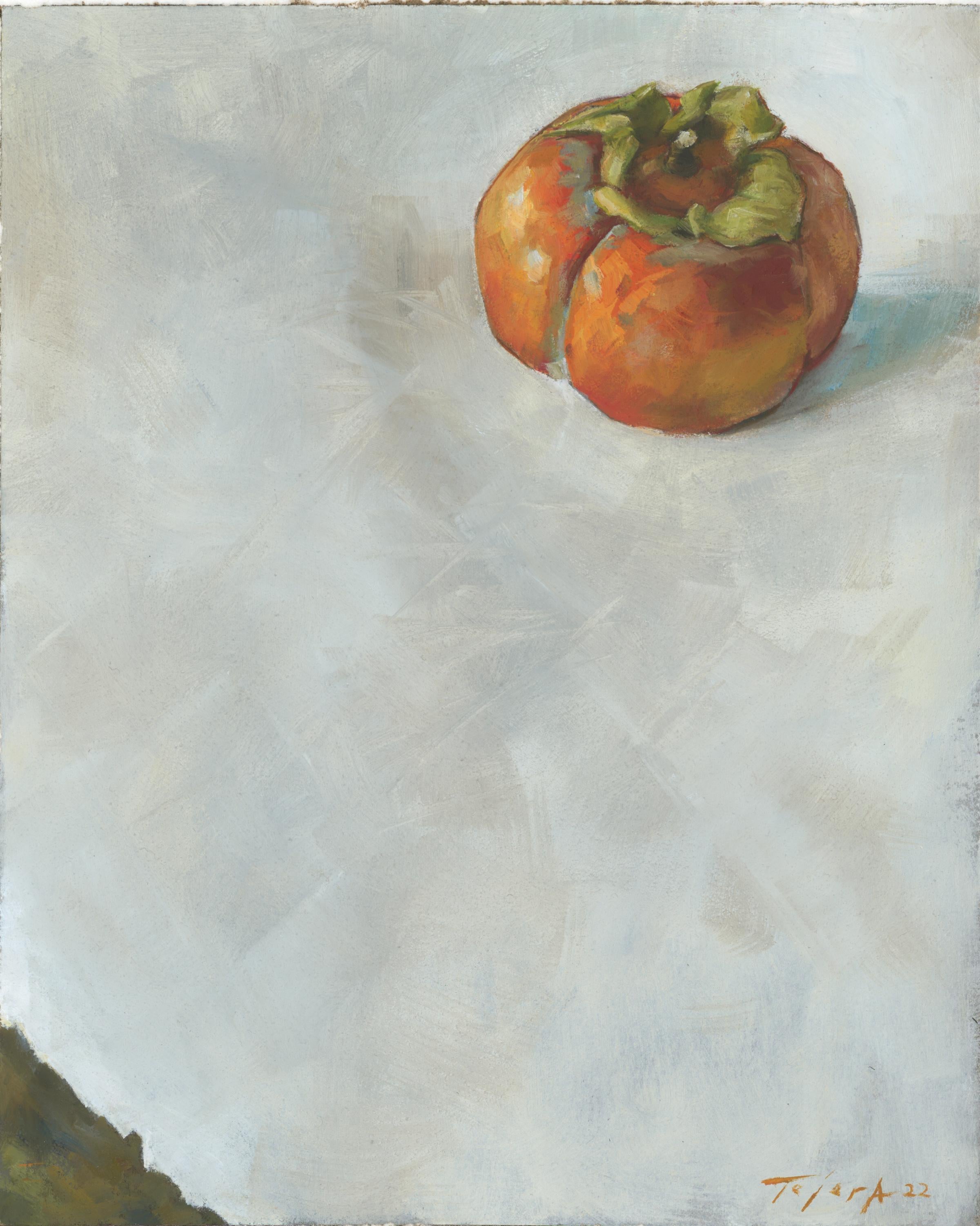 Julian Tejera Still-Life Painting - The Lone Persimmon, 8x10 oil on paper, Framed, Southwest Art Magazine, Free Ship
