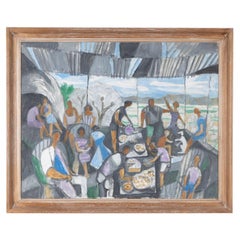 Pintura al óleo sobre lienzo del siglo XX "Festín mediterráneo" de Julian Trevelyan