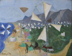 Huile sur toile Cretan Windmills de Julian Trevelyan, Art britannique moderne - Crête