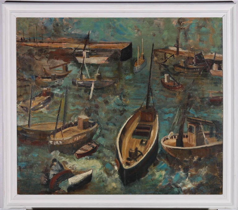 Manner of Julian Trevelyan Mid 20th Century Oil, A Busy Harbour For