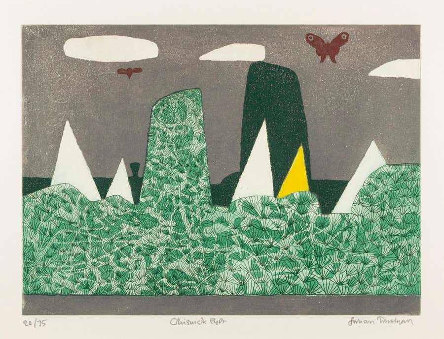 Chiswick Eyot - 20th Century Modernist Green + Grey London Landscape Print