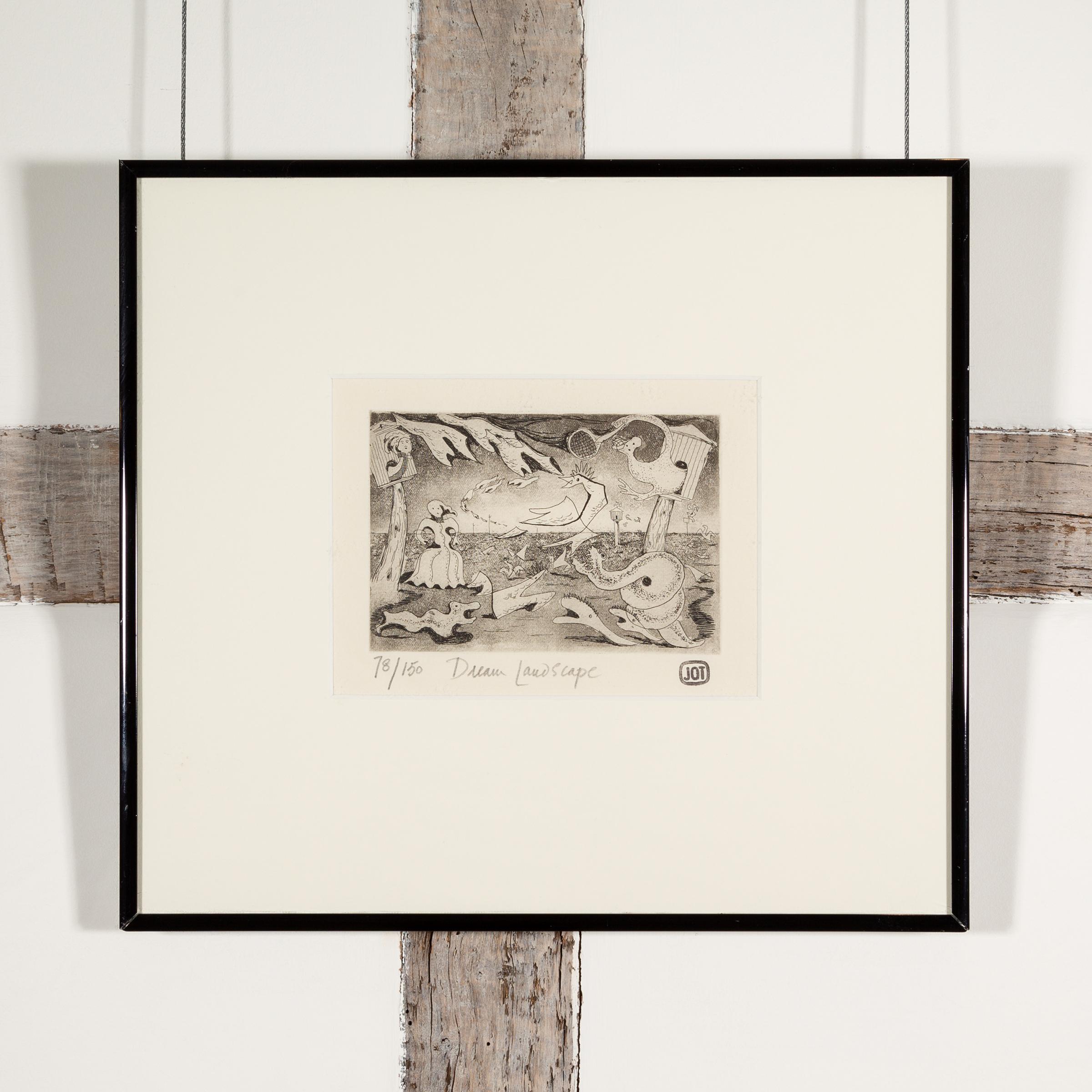 Dream Landscape - Trevelyan Surrealist Monochrome Etching Print - Beige Figurative Print by Julian Trevelyan