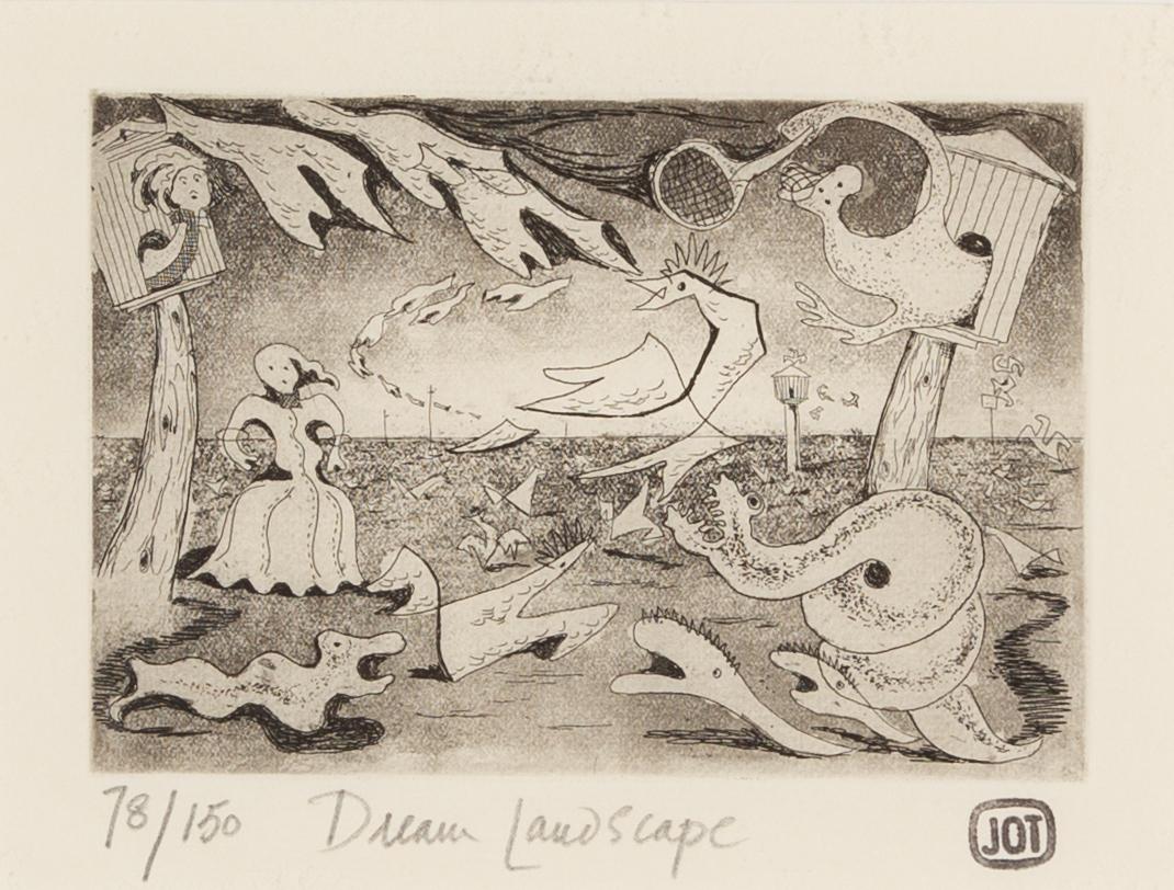 Julian Trevelyan Figurative Print - Dream Landscape - Trevelyan Surrealist Monochrome Etching Print