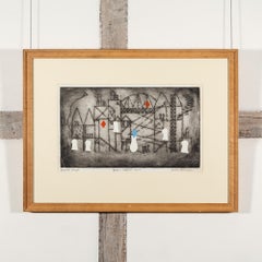 Dream Scaffold - Trevelyan Etching Print with Hand-Colour, Red, White + Black