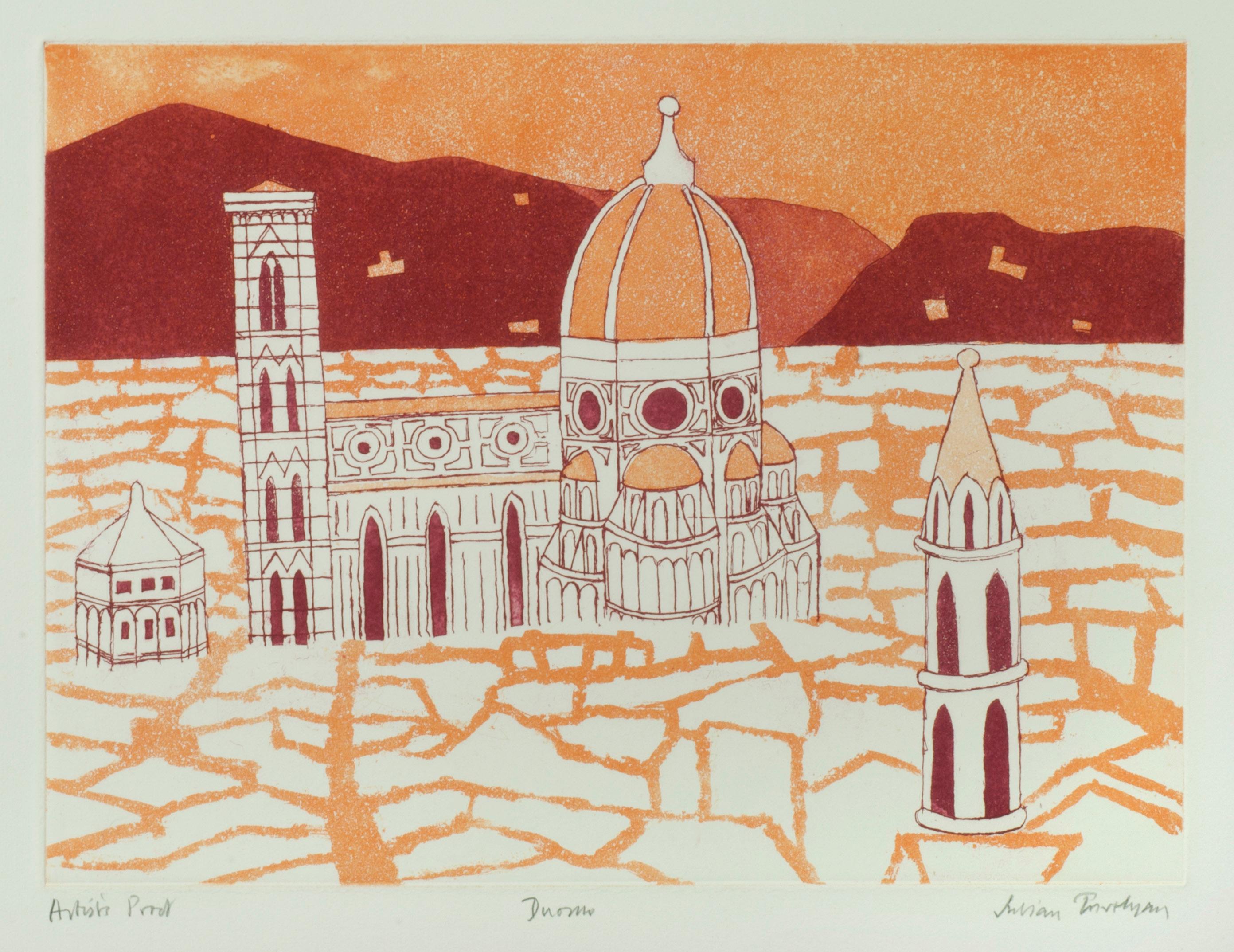 Julian Trevelyan Landscape Print – Duomo (Florenz)