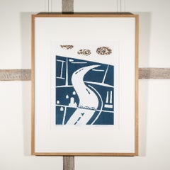 Holland - Minimalist 20th Century Modernist Blue + White Landscape Print