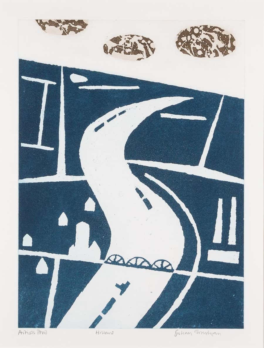 Holland - Minimalist 20th Century Modernist Blue + White Landscape Print