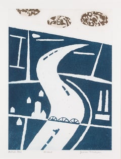 Holland - Minimalist 20th Century Modernist Blue + White Landscape Print