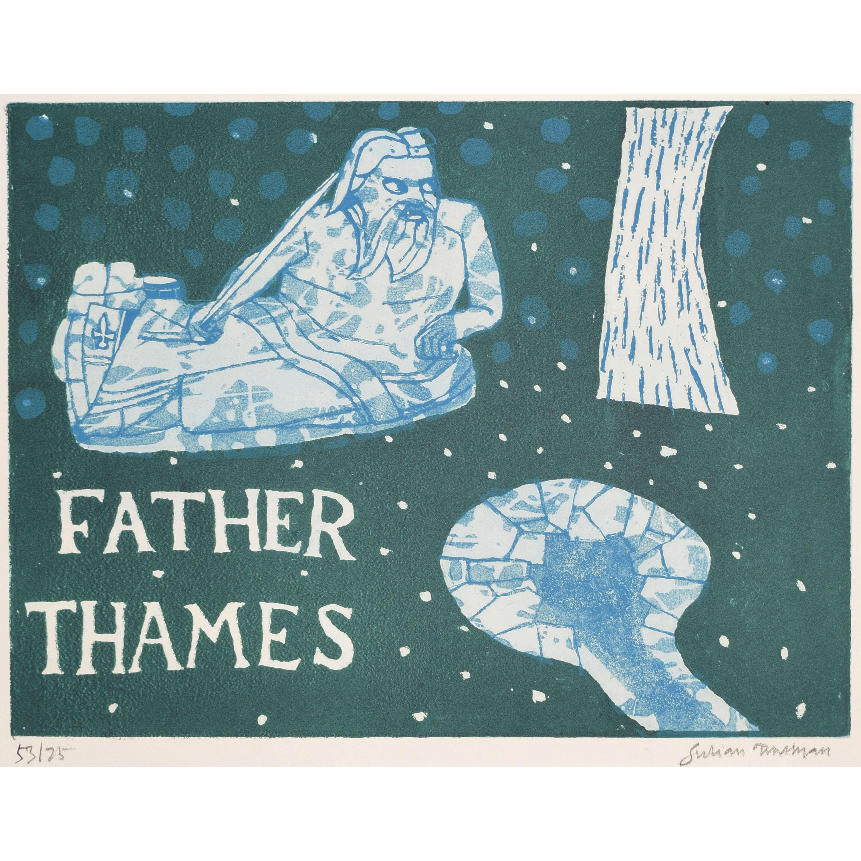 Julian Trevelyan, Père Thames, gravure d'art britannique moderne, Londres, imprimé britannique en vente 1