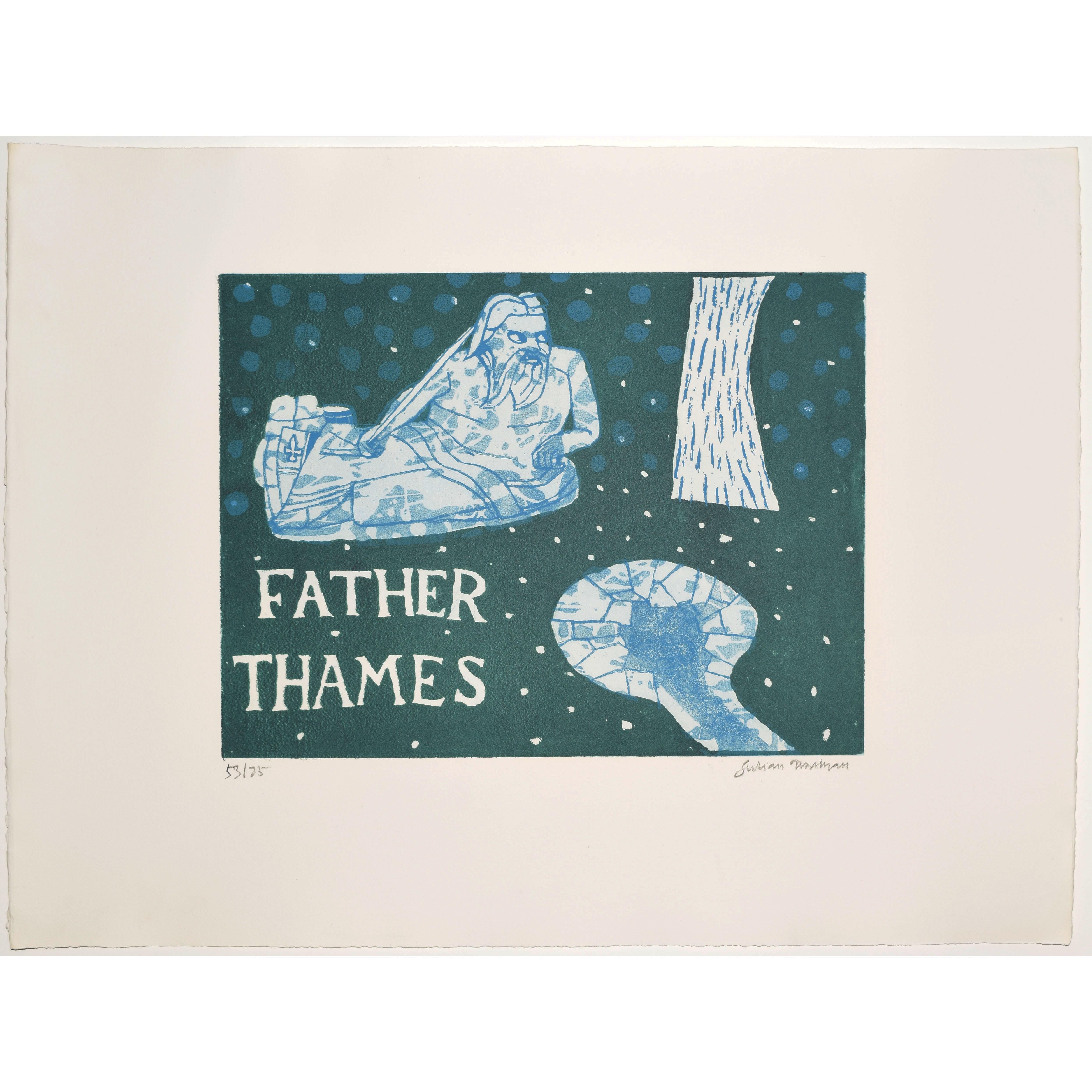 Julian Trevelyan Father Thames Etching Modern British Art London Print UK