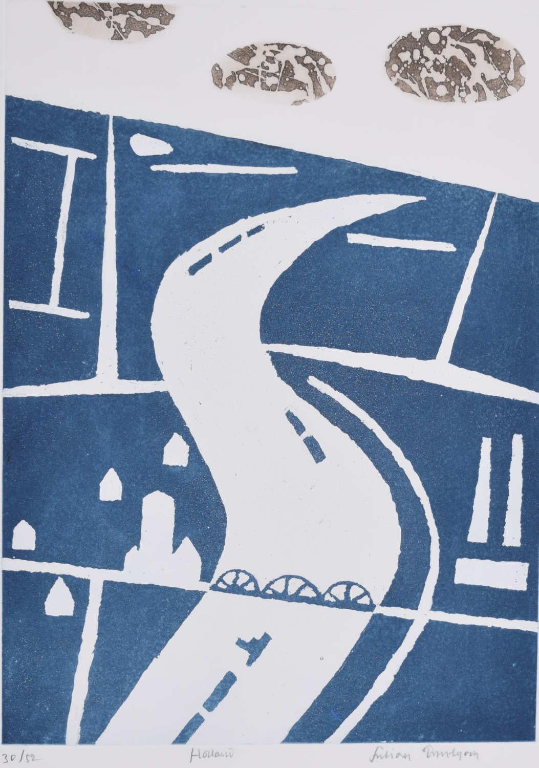 Julian Trevelyan (1910-1988)
Holland 
Etching and aquatint, signed, numbered 30/52
35 x 48 cm 

Nephew of the historian G M Trevelyan, he was educated at Bedales and Trinity College, Cambridge, reading English. Moving to Paris and becoming an