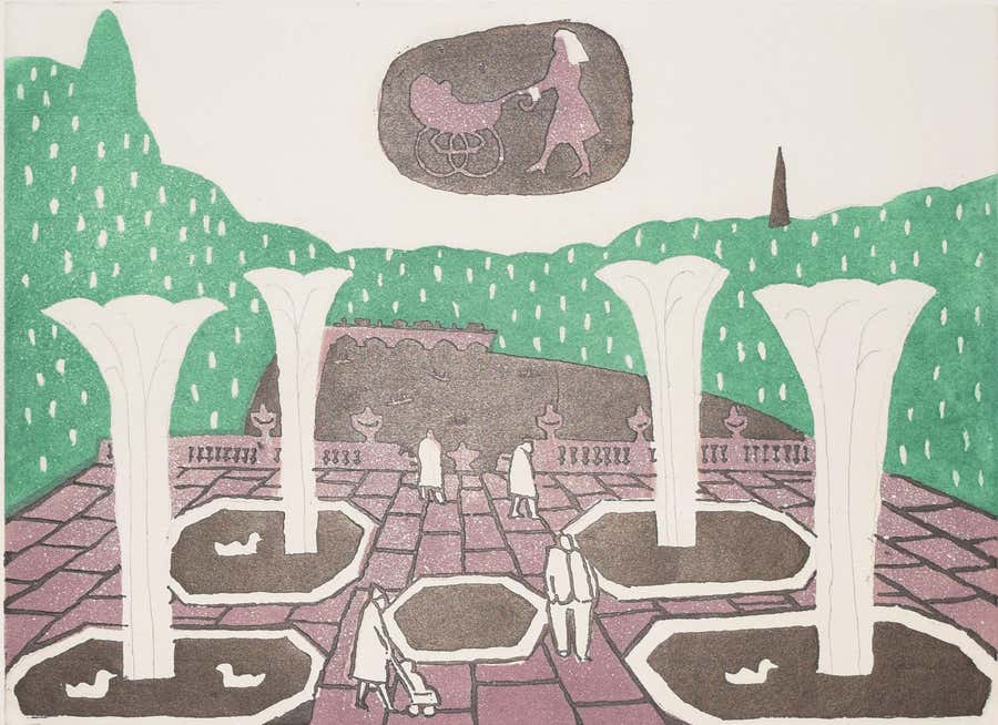 Julian Trevelyan Kensington Gardens Etching Modern British Art London Print UK