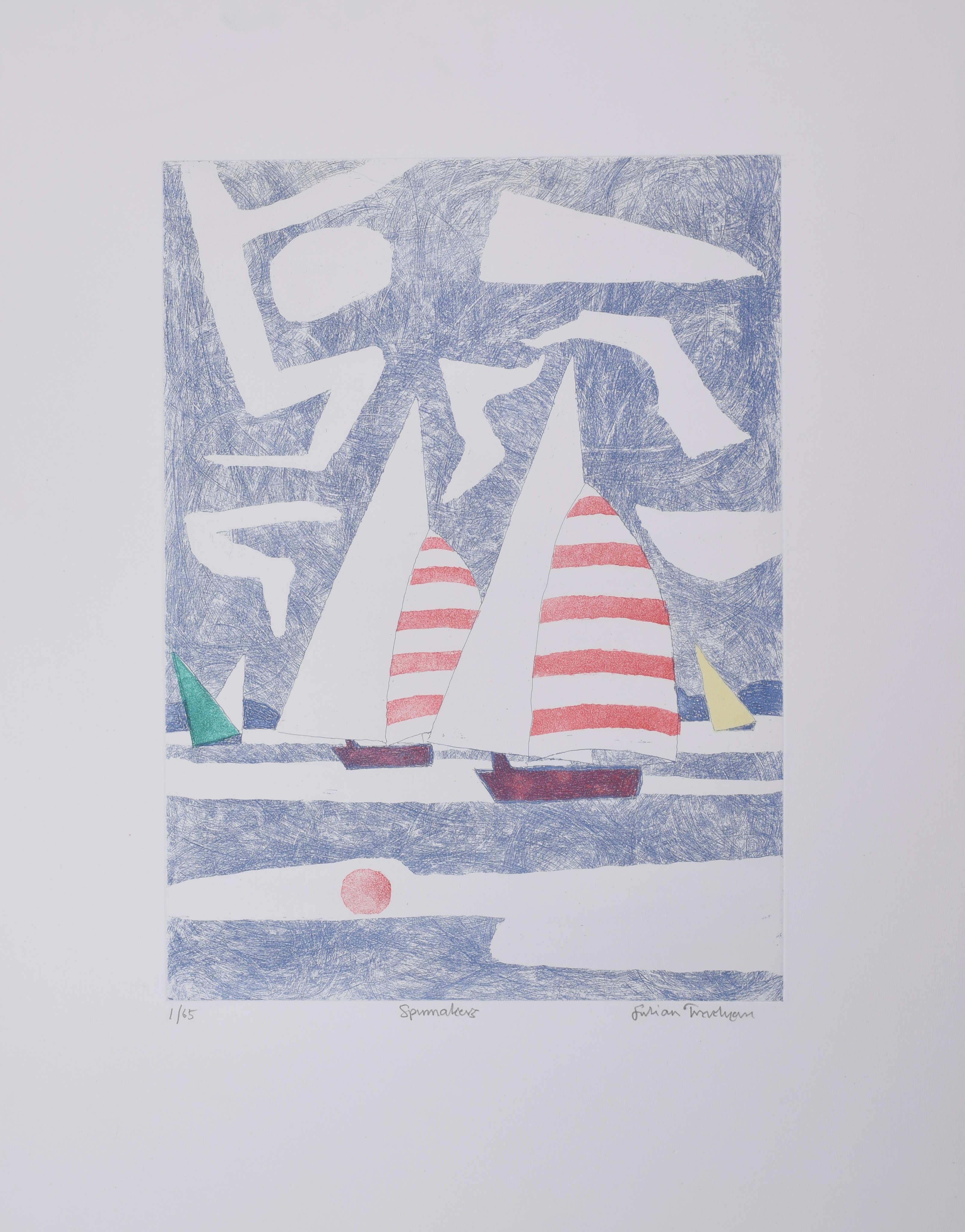 Julian Trevelyan: 'Spinnakers' sailing boats Modern British Art print For Sale 1