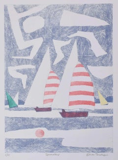 Vintage Julian Trevelyan: 'Spinnakers' sailing boats Modern British Art print