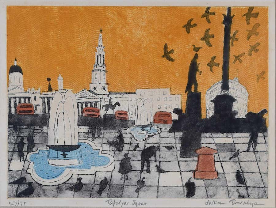 Julian Trevelyan, Trafalgar Square, etching and aquatint