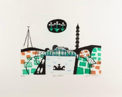 Kew Gardens, dai parchi di Londra, stampa grafica verde e arancione, 1969-70