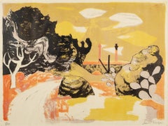Road to Etna - 20th Century Trevelyan Modernist Landscape Print in Yellow