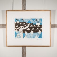 Salt Pans - Blue, Black and White 20th Century Etching