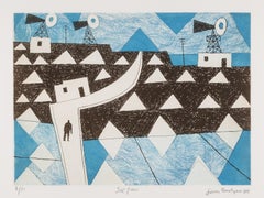 Salines - Bleu, noir et blanc Gravure du 20e siècle