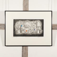 Tenements of the Mind (The Bat) - Trevelyan Monochrome Print with Blue + Red