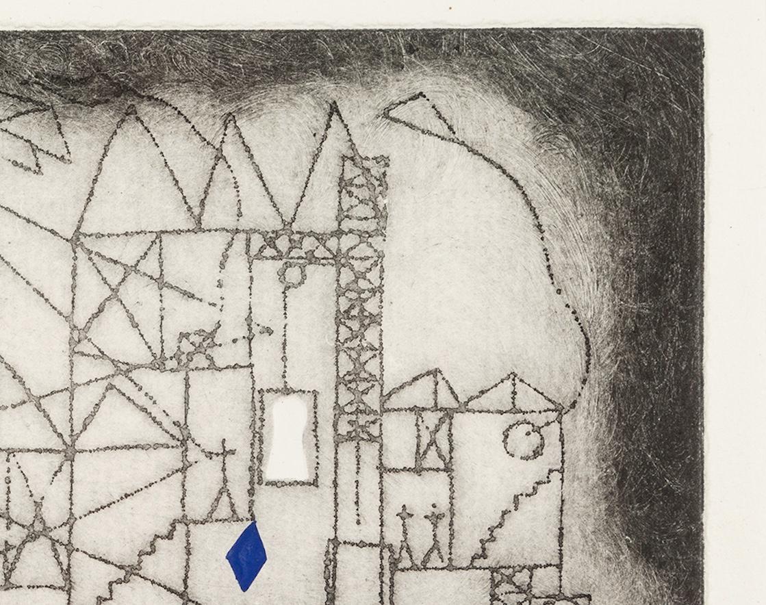 Tenements of the Mind (The Bat) - Trevelyan Monochrome Print with Blue + Red For Sale 1