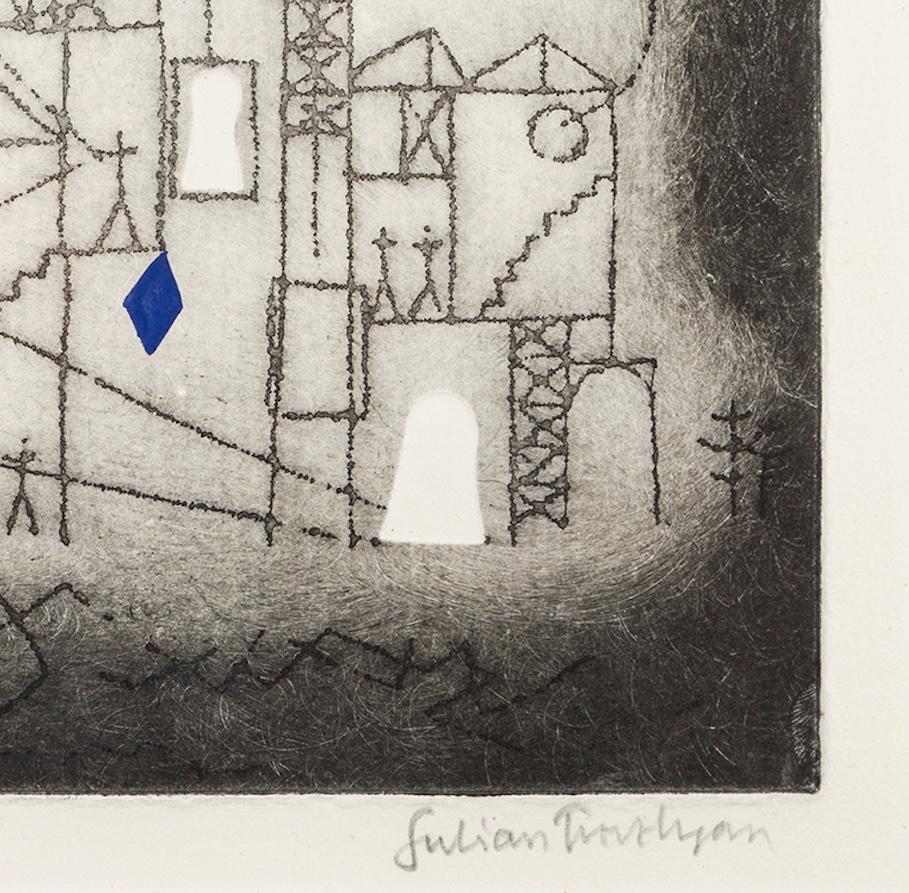 Tenements of the Mind (The Bat) - Trevelyan Monochrome Print with Blue + Red For Sale 2