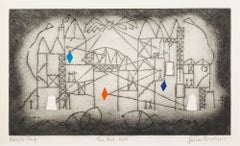 Tenements of the Mind (The Bat) - Trevelyan Monochrome Print with Blue + Red