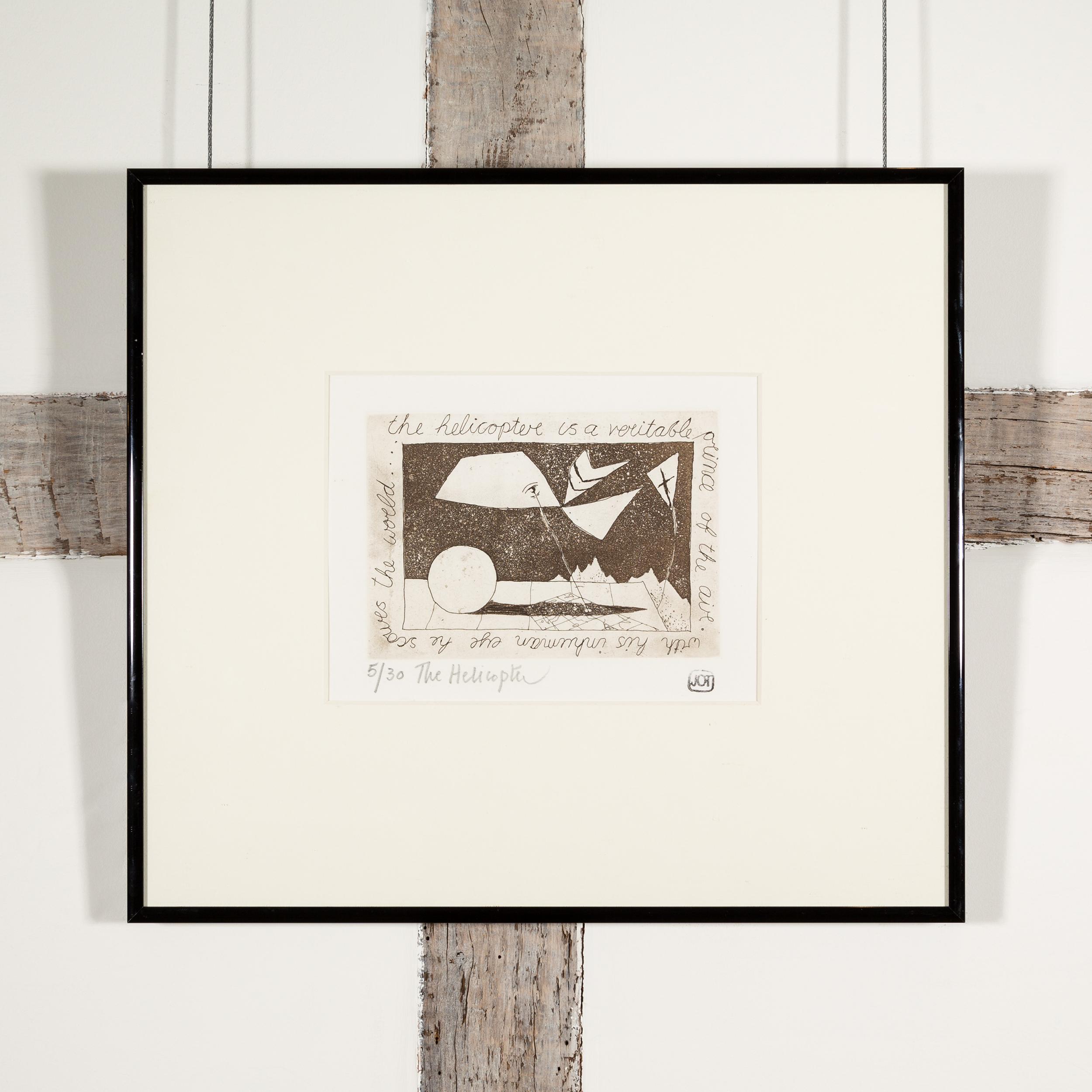 L'hélicoptère - Trevelyan Monochrome Marron + Blanc Gravure abstraite - Print de Julian Trevelyan