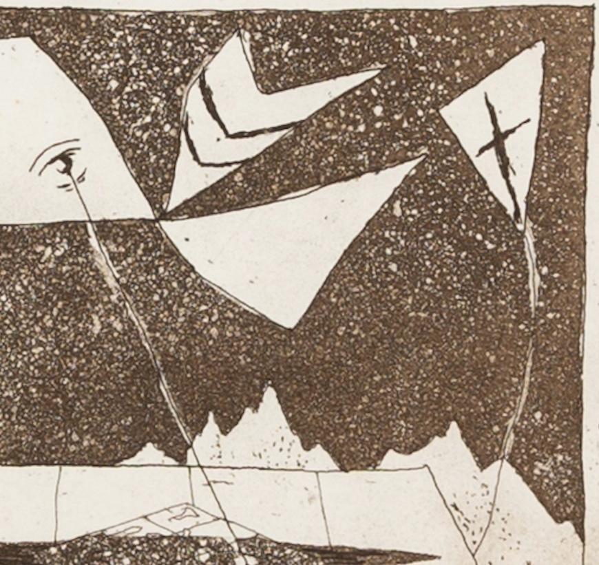 L'hélicoptère - Trevelyan Monochrome Marron + Blanc Gravure abstraite en vente 1