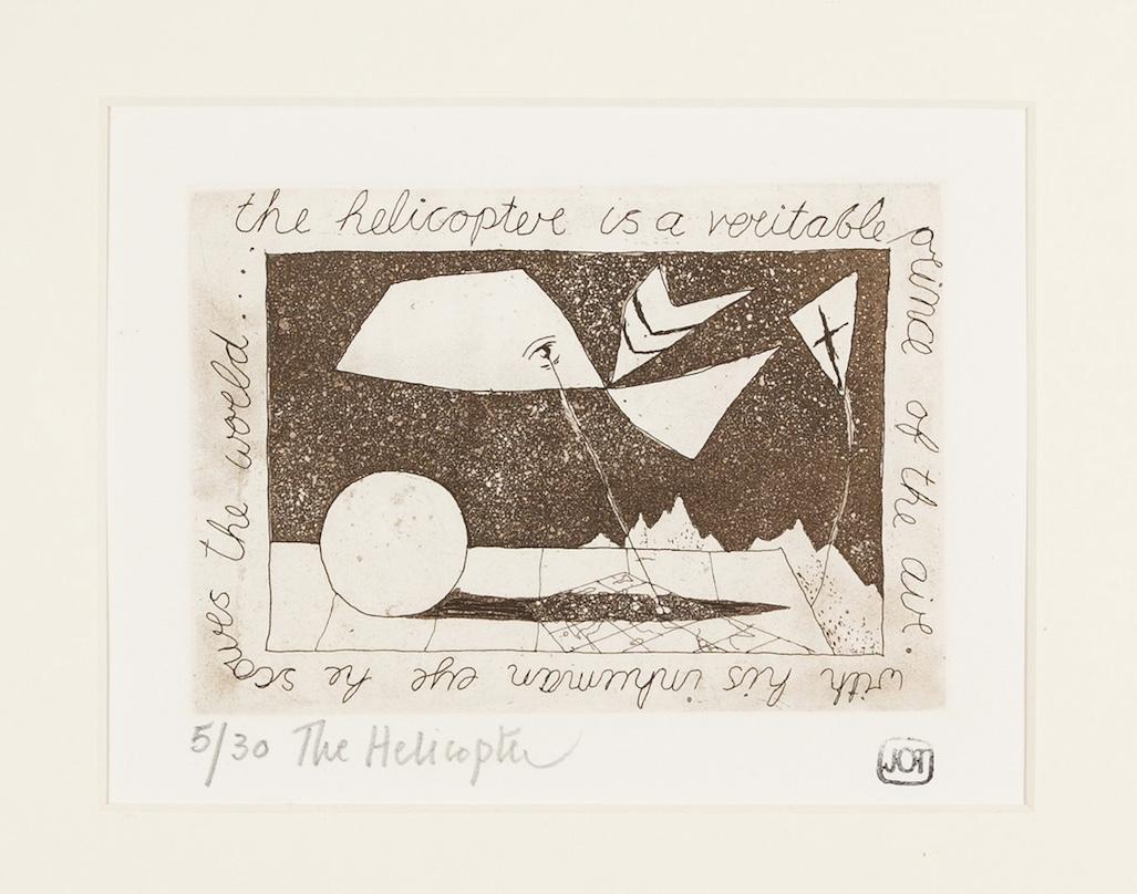 L'hélicoptère - Trevelyan Monochrome Marron + Blanc Gravure abstraite en vente 3