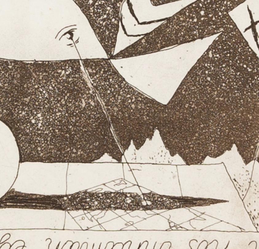 L'hélicoptère - Trevelyan Monochrome Marron + Blanc Gravure abstraite en vente 4
