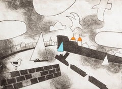 The Tug, Black and White Seascape Landscape Etching, 20th C