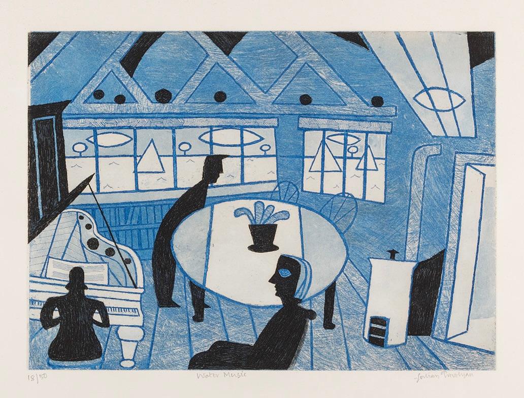 Water Music - Modernist 20th Century Blue + White Interior Print