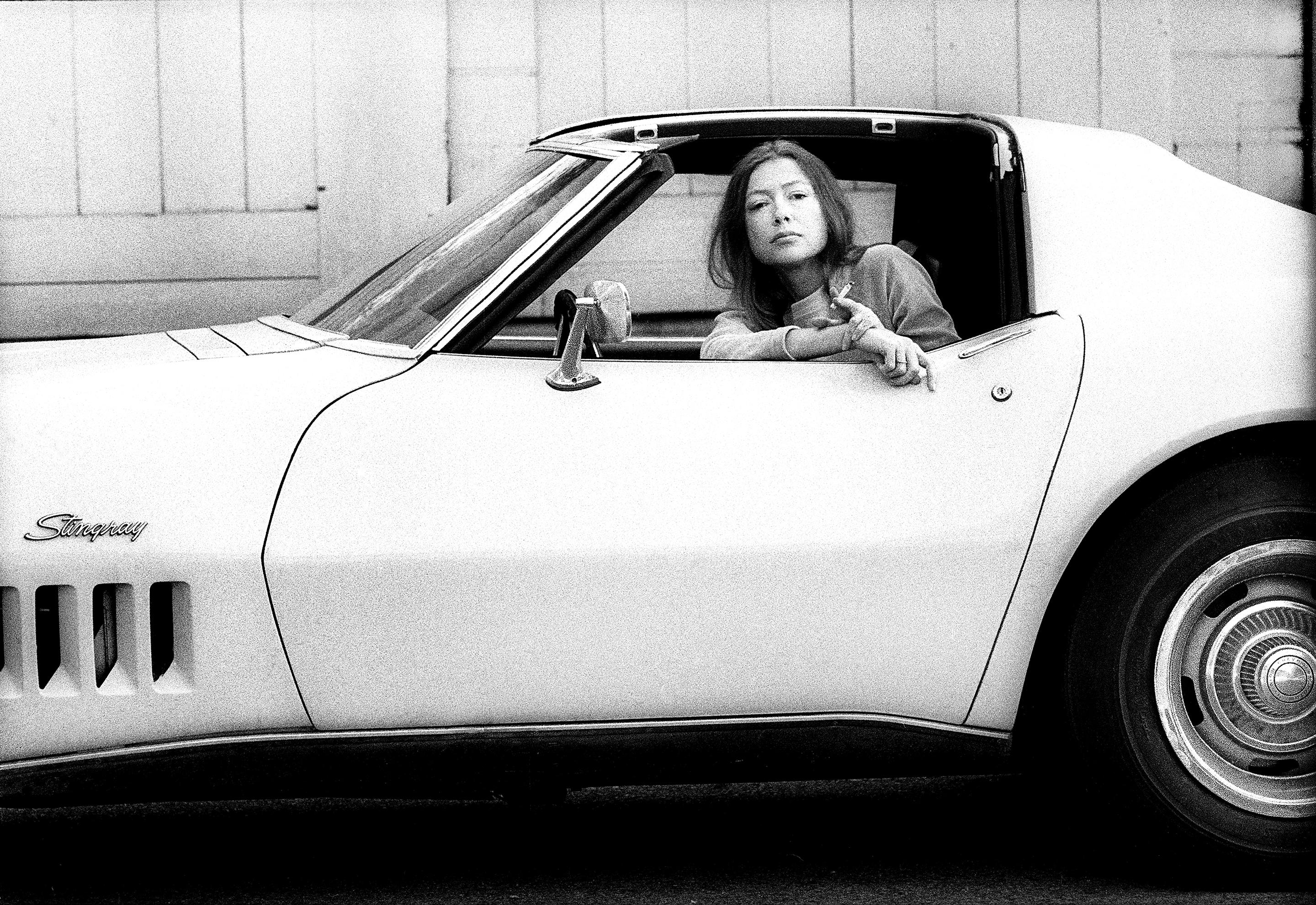 Julian Wasser Black and White Photograph - Joan Didion Stingray, 1968 Los Angeles 