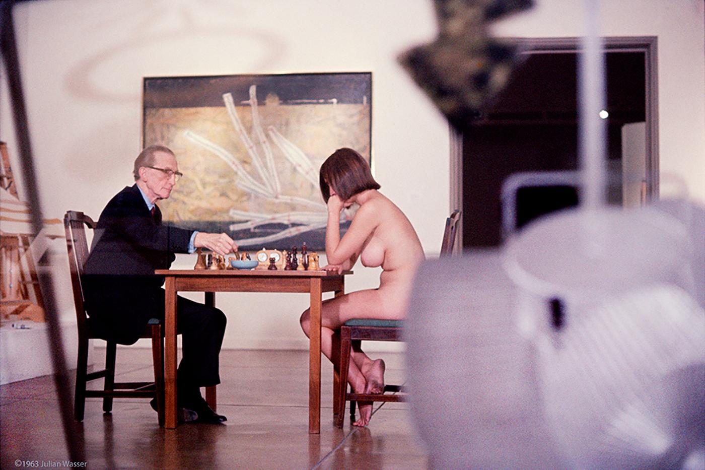 Julian Wasser Color Photograph - Marcel Duchamp And Eve Babitz playing. Chess at the Pasadena Art Museum 1963