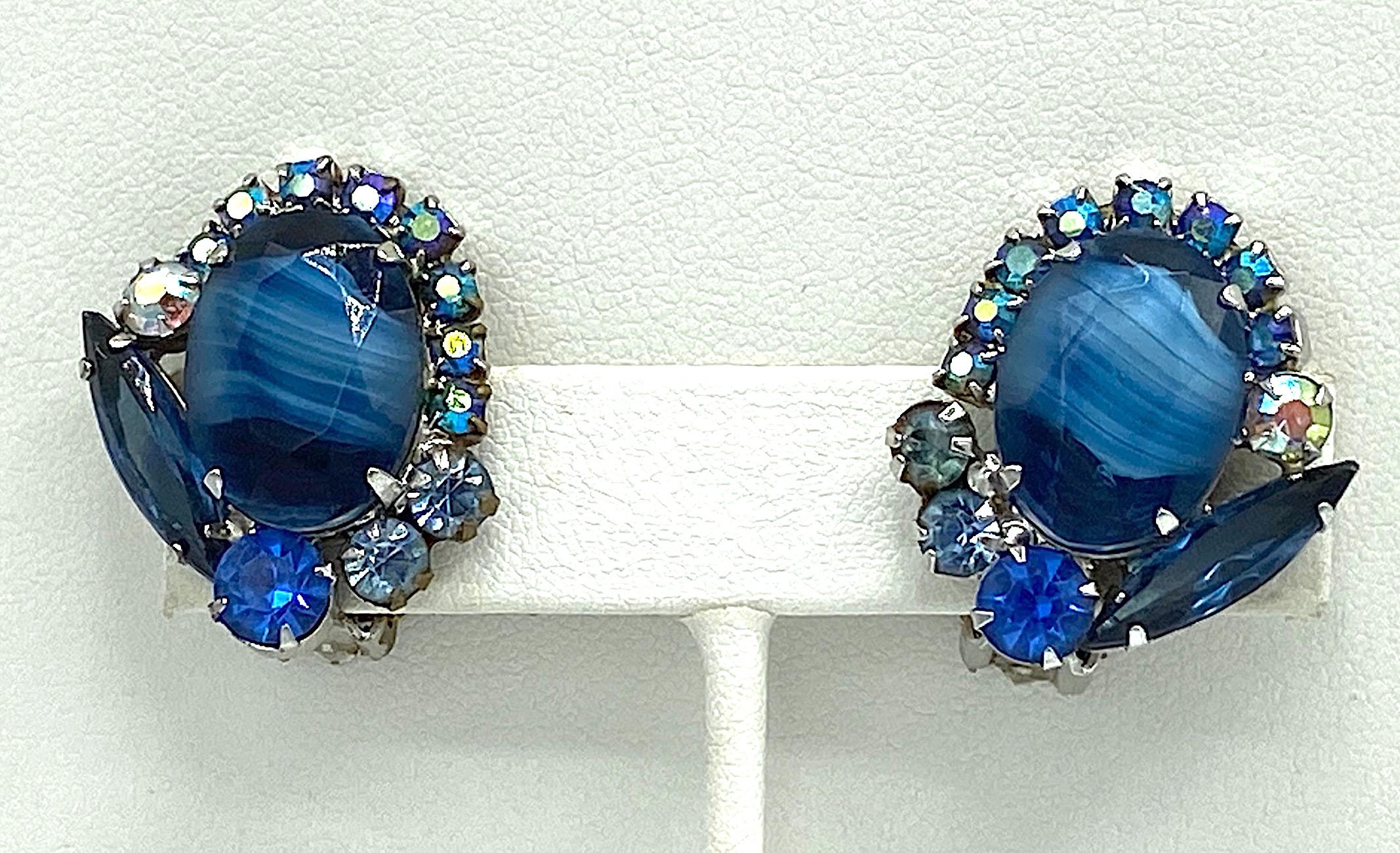Women's or Men's Juliana 1960s Blue Rhinestone Brooch & Earring Set