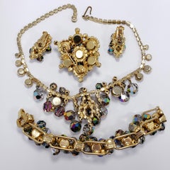 Juliana D&E Black Diamond Iridescent Dangling Crystal Cluster Parure