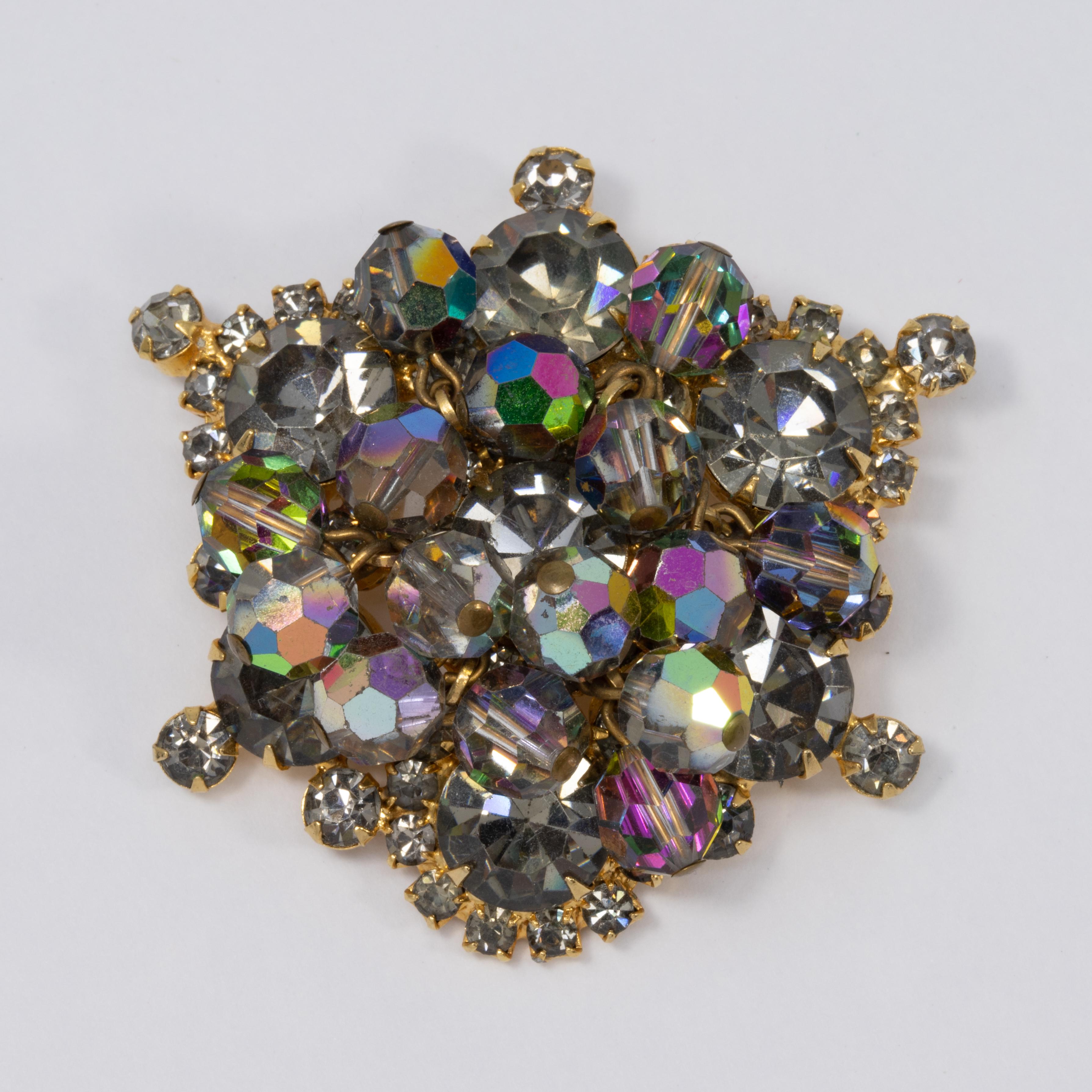 Juliana D&E Black Diamond Iridescent Dangling Crystal Cluster Parure In Good Condition For Sale In Milford, DE