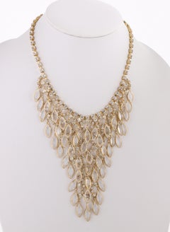 JULIANA D&E c.1960's Gold Crystal Rhinestone Waterfall Chandelier Bib Necklace