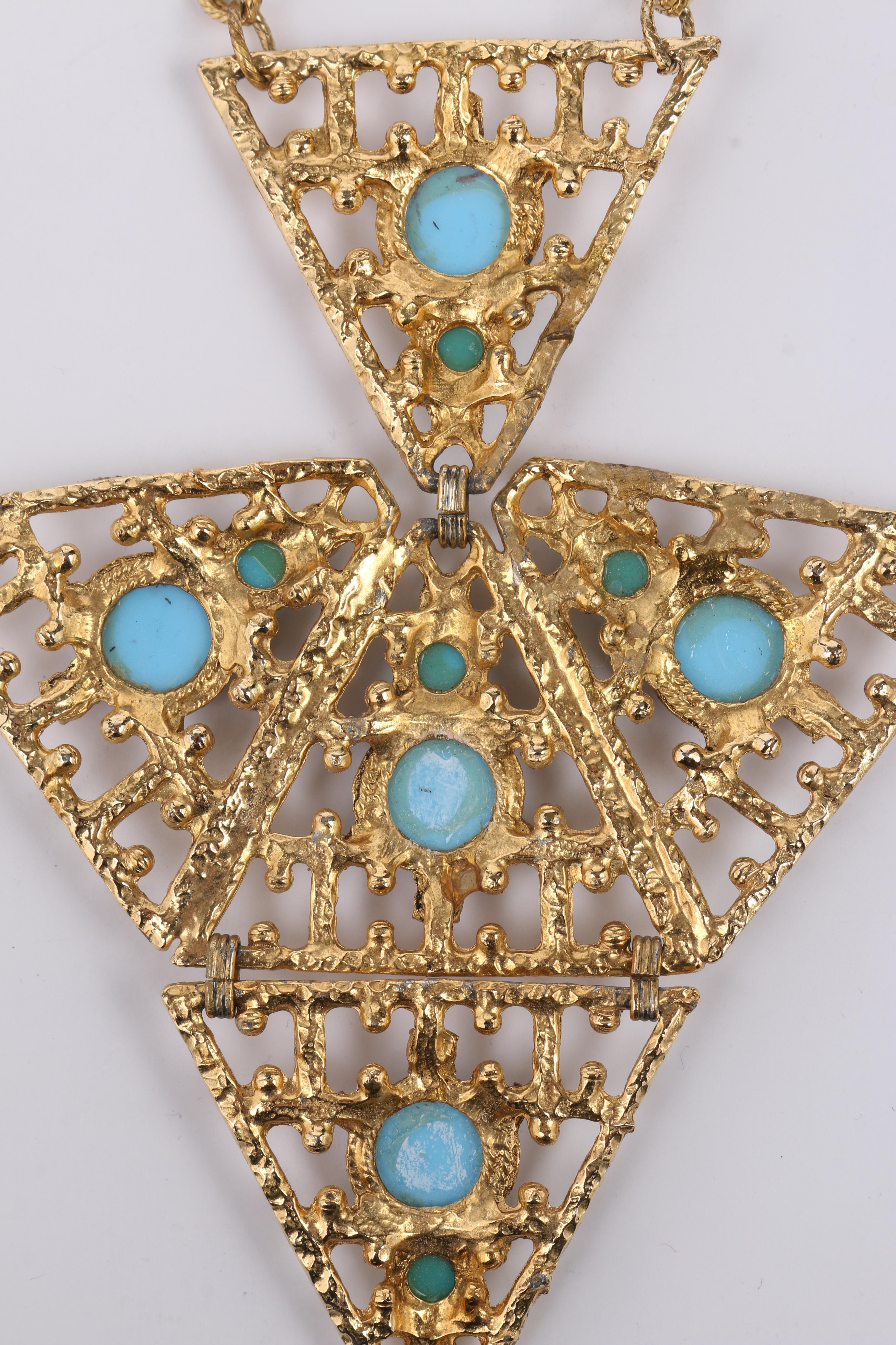 JULIANA D&E Circa 1970's Gold Turquoise Moroccan Matrix Stone Statement Necklace 5